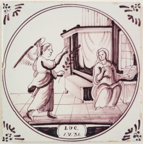 Antique Delft tile with the annunciation, 19th century