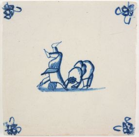 Antique Delft tile with a handstand, 18th century
