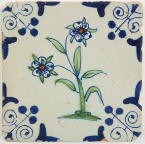 Antique Delft tile with a geum, 17th century