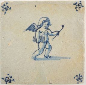 Antique Delft tile with a cupid, 17th century