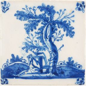 Antique Delft tile with a romantic scene, 18th century