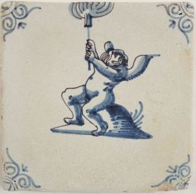 Antique Delft tile depicts a cupid, 17th century