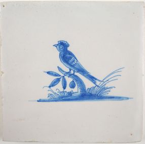 Antique Delft tile with a hoopoe, 17th century