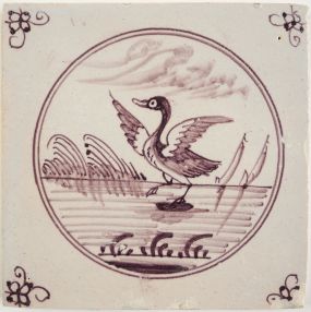 Antique Delft tile with a duck, 19th century