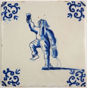 Antique Delft tile with celebrating life, 17th century