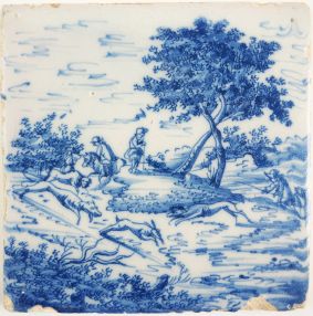 Antique Delft tile with the hunt, 17th century