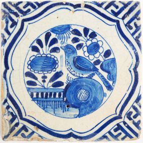 Antique Delft tile with a Chinese Garden, 17th century
