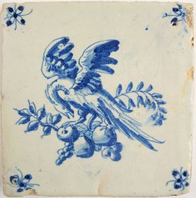 Antique Delft tile with the phoenix, 17th century