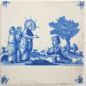 Antique Delft tile with The Faith of the Centurion, 17th century