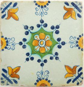 Antique Delft tile with an ornament, 17th century