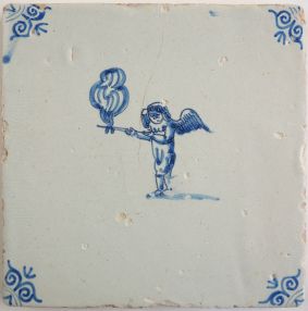 Antique Delft tile with a Cupid, 17th century