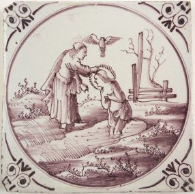 Antique Delft tile with a biblical scene, 18th century