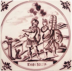 Antique Delft tile with Moses and the ten commandments, 18th century