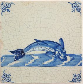 Antique Delft tile with a whitefish, 17th century