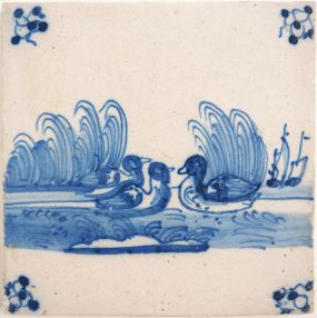 Antique Delft tile with ducks, 18th century