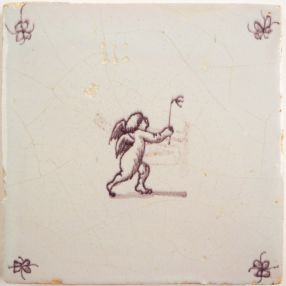 Antique Delft tile with a Cupid, 18th century