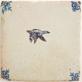 Antique Delft tile with a duck, 17th century