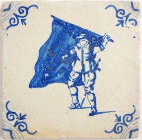 Antique Delft tile with a standard-bearer, 17th century