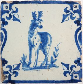 Antique Delft tile with a stag, 17th century