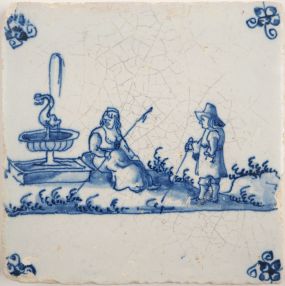 Antique Delft tile with a pastoral scene, 17th century