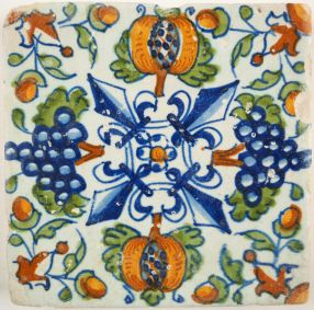 Antique Delft tile with an ornament, 17th century