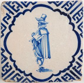 Antique Delft tile with a gentleman, 17th century