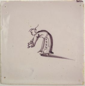Antique Delft tile with a Chinese figure, 17th century