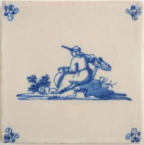 Antique Delft tile with an accident scene, 17th century