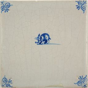 Antique Delft tile with an elephant, 17th century