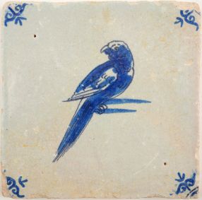 Antique Delft tile with a parrot, 17th century