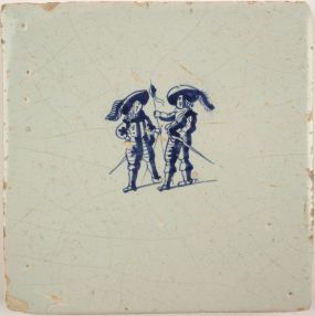 Antique Delft tile with soldiers, 17th century