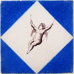 Antique Delft tile with a Cupid, 20th century