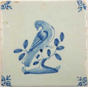 Antique Delft tile with a pigeon, 17th century