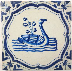 Antique Delft tile depicts a swan, 17th century