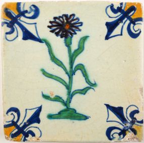 Antique Delft tile with a carnation, 17th century