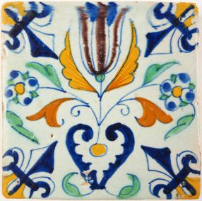 Antique Delft tile with a tulip heart, 17th century