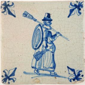 Antique Delft tile with a chimney sweeper, 17th century 