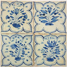 Antique Delft tiles with flowers, 17th century