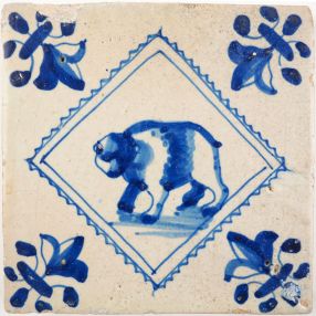 Antique Delft tile with a bear, 17th century