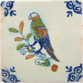 Antique Delft tile with a bird, 17th century