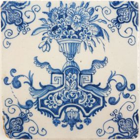 Antique Delft tile with cartouche, 18th century
