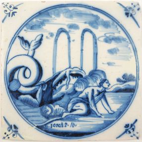 Antique Delft tile with Jonah and the whale, 18th century