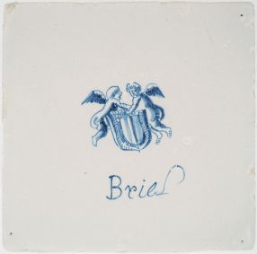 Antique Delft tile with coat of arms of Briel, 17th century