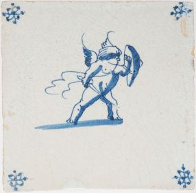 Antique Delft tile with a Cuipd, 17th century