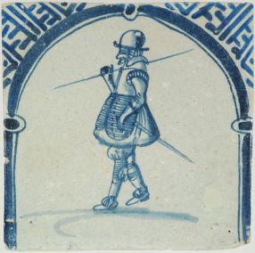 Antique Delft tile with a pikeman, 17th century