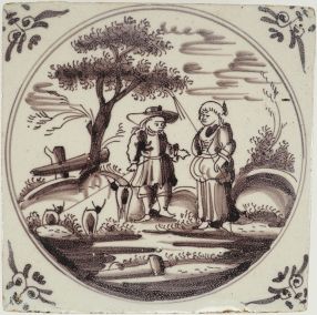 Antique Delft tile with shepherds, 18th century
