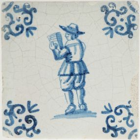 Antique Delft tile with a town crier, 17th century