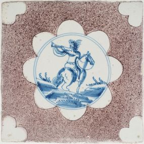 Antique Delft tile with a horse rider, 18th century