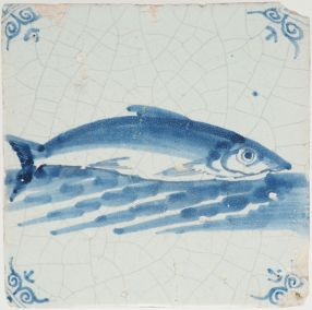 Antique Delft tile with a houting, 17th century
