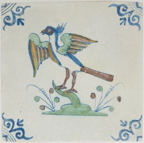 Antique Delft tile with a lapwing, 17th century